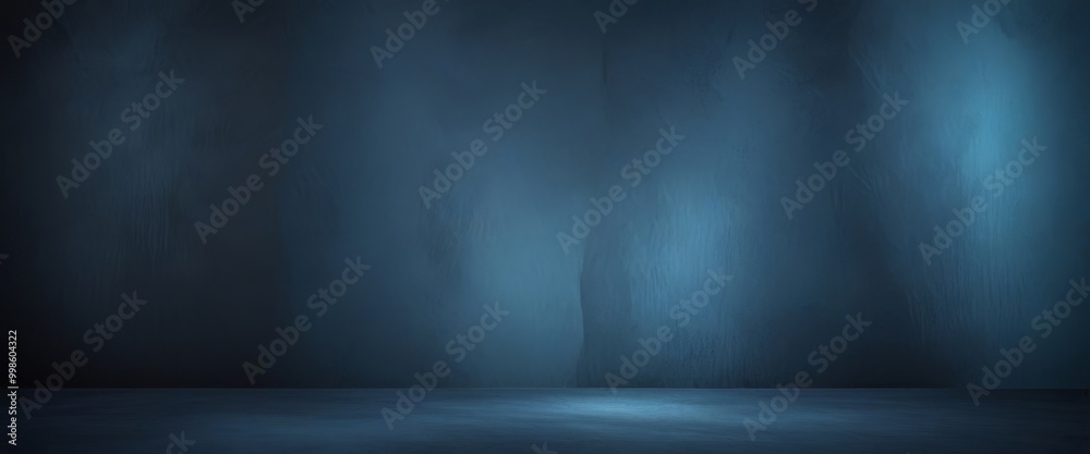 Fototapete a dark, moody with a gradient of blue tones, featuring a flat, empty space with a single light sourc
