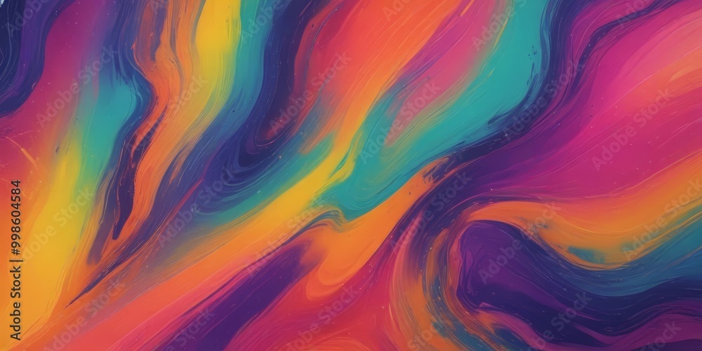 Poster a vibrant abstract painting with swirling patterns of blue, orange, yellow, and pink hues, creating 