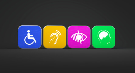 Obraz premium Disability Signs, Disabled - Icons are Visual Presentation. 