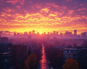 Fototapeta premium Breathtaking Sunrise Over the Denver Skyline Illuminating the Cityscape with Vibrant Colors