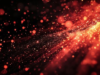 Fototapeta premium abstract red particle explosion dynamic motion blur fiery bokeh effect deep black background energy concept
