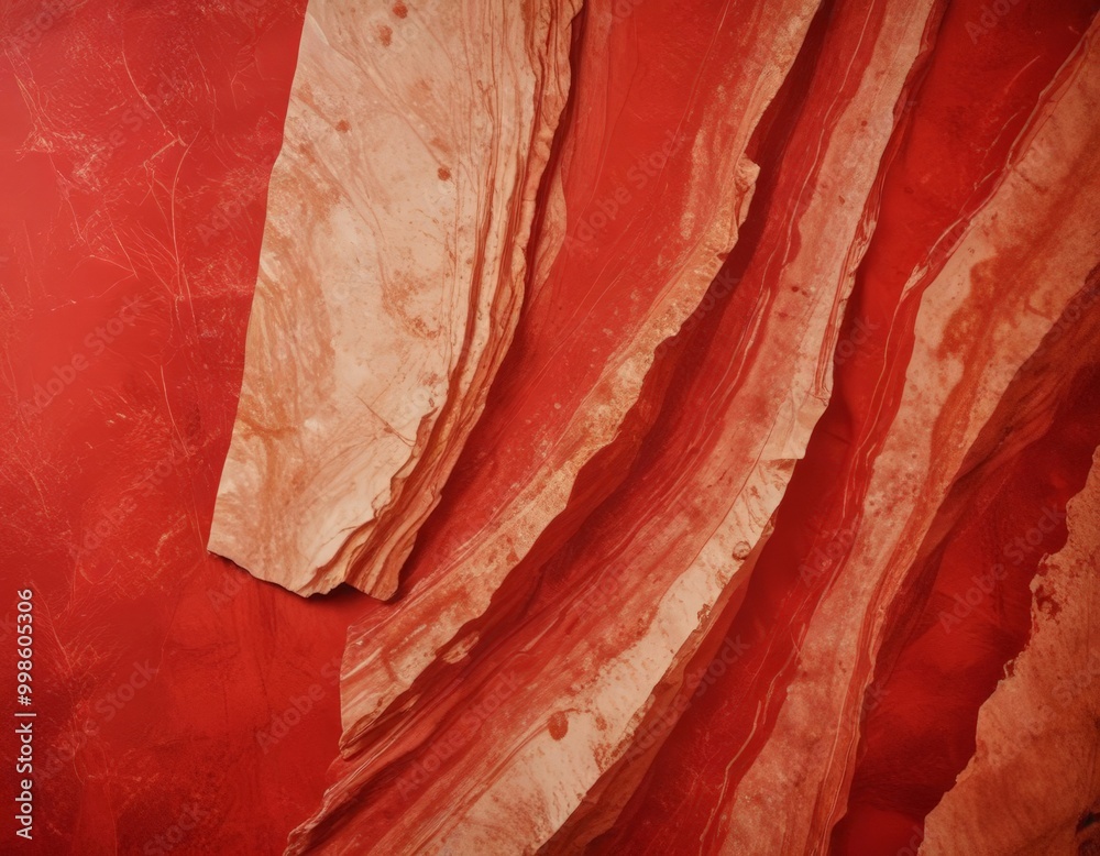Fototapete a close-up view red rock formation with distinct layers and patterns, creating a striking visual effect
