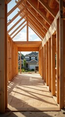 Macro shot of new house construction in residential neighborhood