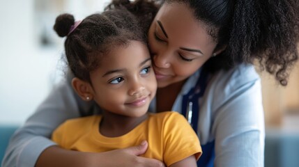 Fototapeta premium social worker comforting a child in a foster care setting, offering support and reassurance