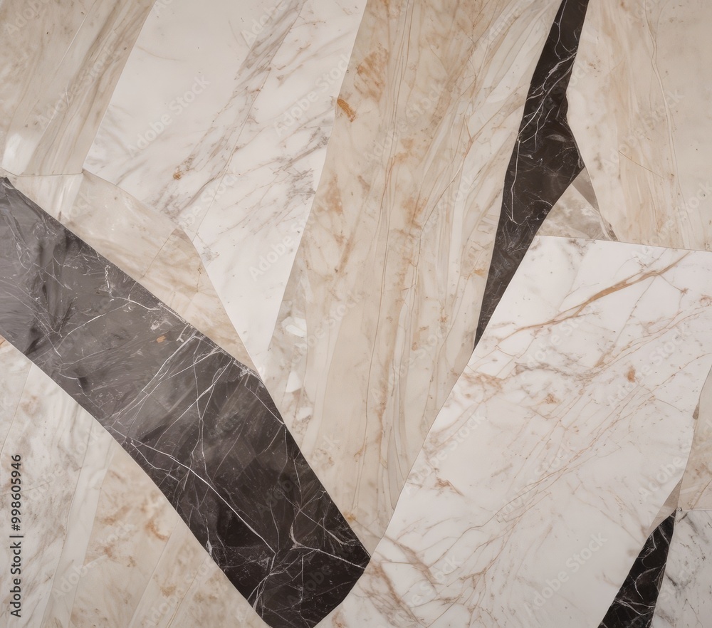 Fototapete a close-up view marble floor composed of various shades of gray and beige marble tiles arranged in a diagonal pattern