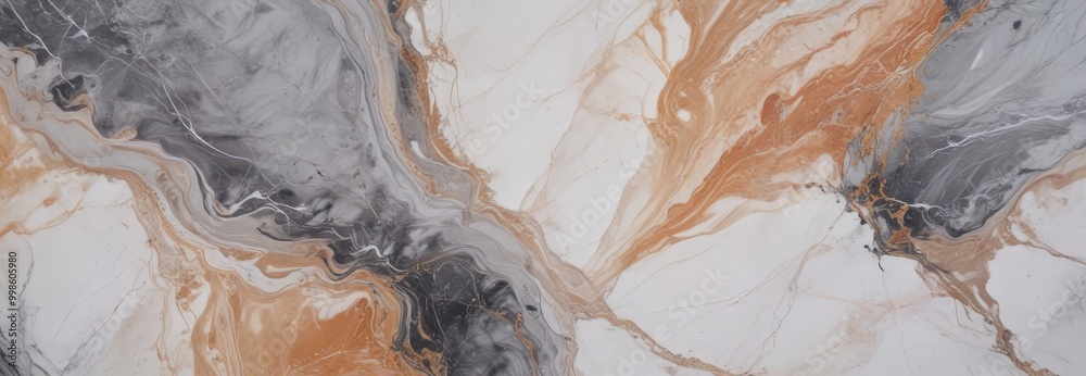 Aufkleber a close-up view marble surface with a swirling pattern of gray, white, and orange hues, creating a s