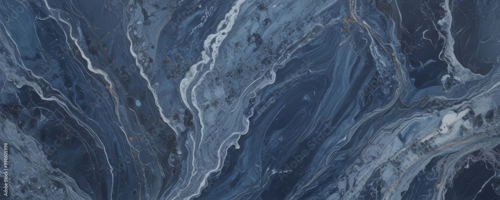 Aufkleber a close-up view marble surface with a swirling pattern of blue and white hues, creating a sense of movement and depth