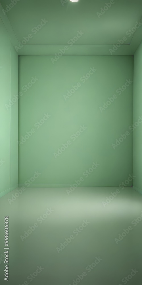Aufkleber an empty room with a green wall and a white floor, illuminated by a single light fixture
