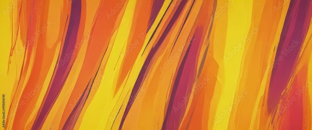 Aufkleber a vibrant abstract painting with bold, diagonal lines in shades of orange, yellow, and purple, creat
