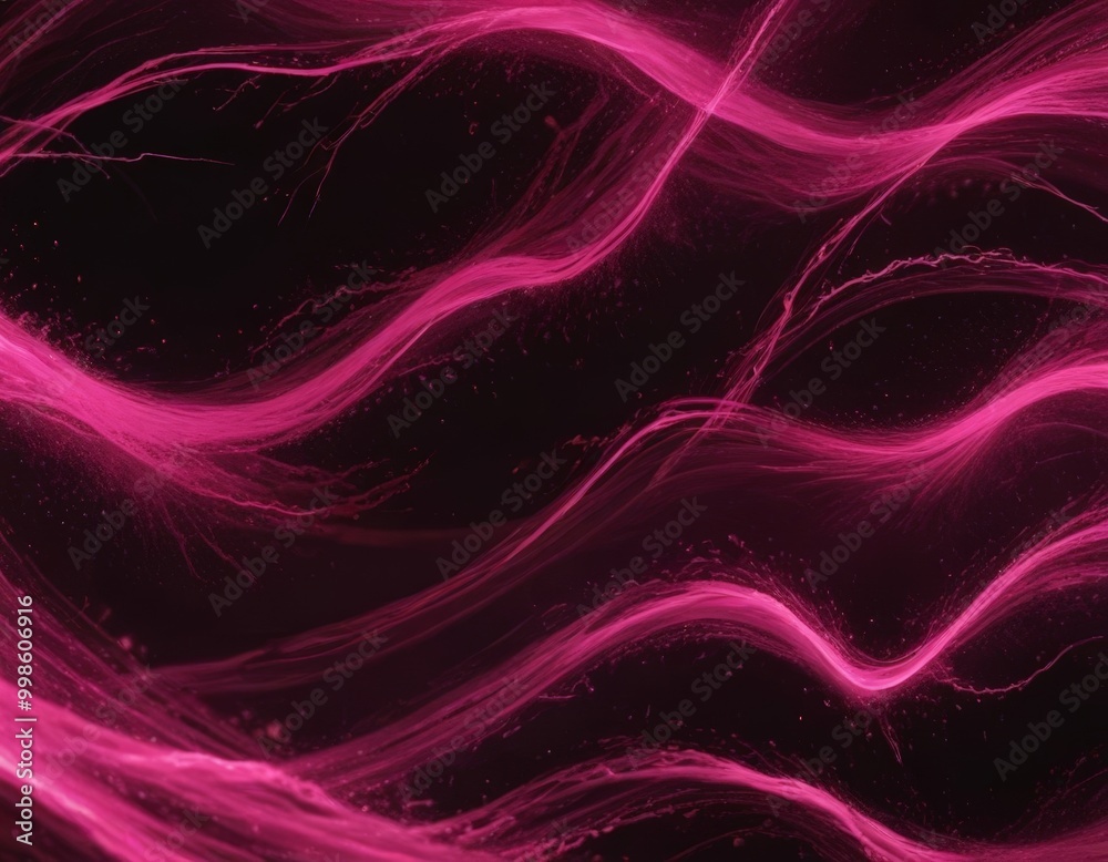 Poster a dark background with pink and purple lines and swirls, creating a dynamic and abstract visual effect