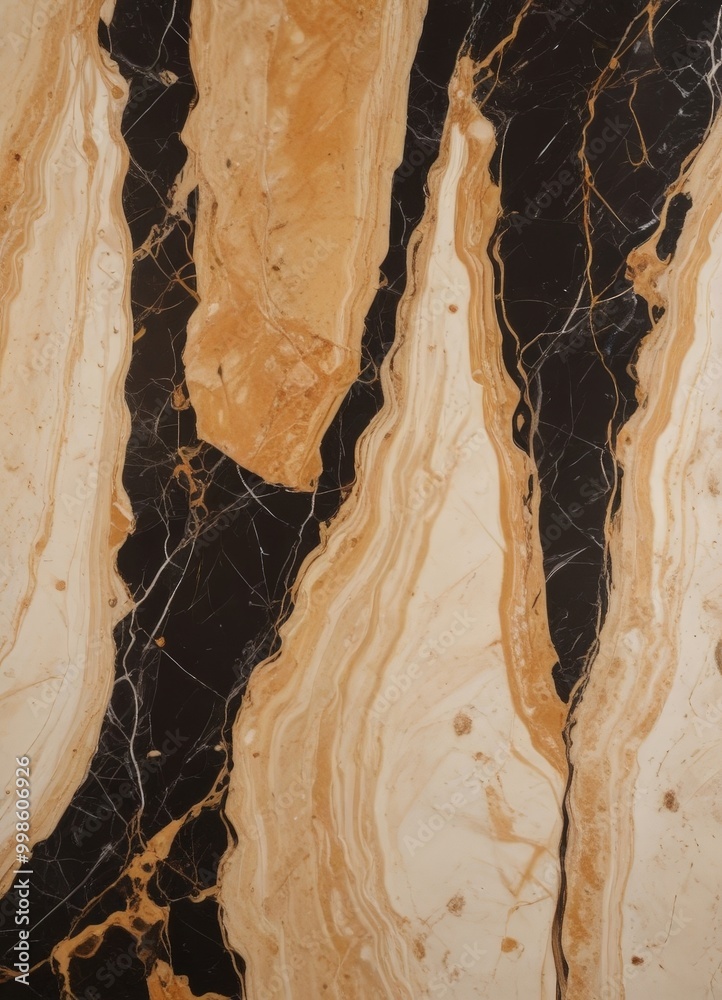 Poster a close-up view marble surface with a striking pattern of black and white swirls and lines, creating a sense of movement and texture