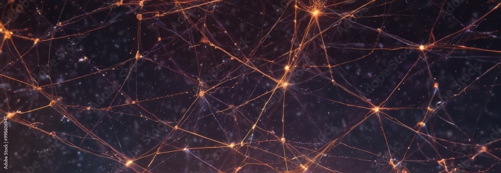 Poster a complex network of interconnected lines and points, resembling a web of nerves or a network of electrical wires The lines are colored in shades of orange