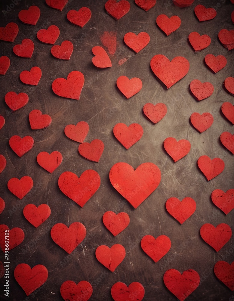 Aufkleber A collection of red heart-shaped objects arranged in a grid-like pattern on a dark background