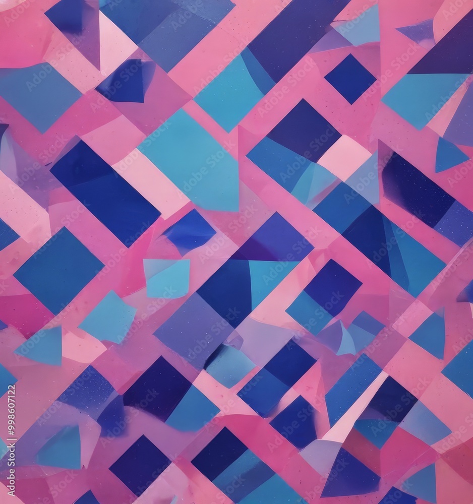 Fototapete an abstract composition featuring overlapping geometric shapes in shades of pink, blue, and purple, creating a dynamic and visually striking pattern