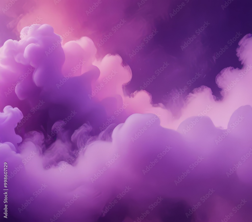 Aufkleber a serene sky filled with fluffy white clouds, transitioning from a deep purple hue at the top to a lighter pink at the bottom The clouds appear to be floating gently, creating