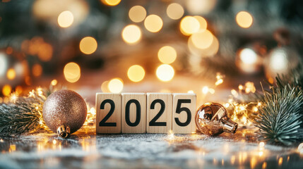 Celebrating the arrival of 2025 with shimmering decorations and a cozy ambiance during the festive season