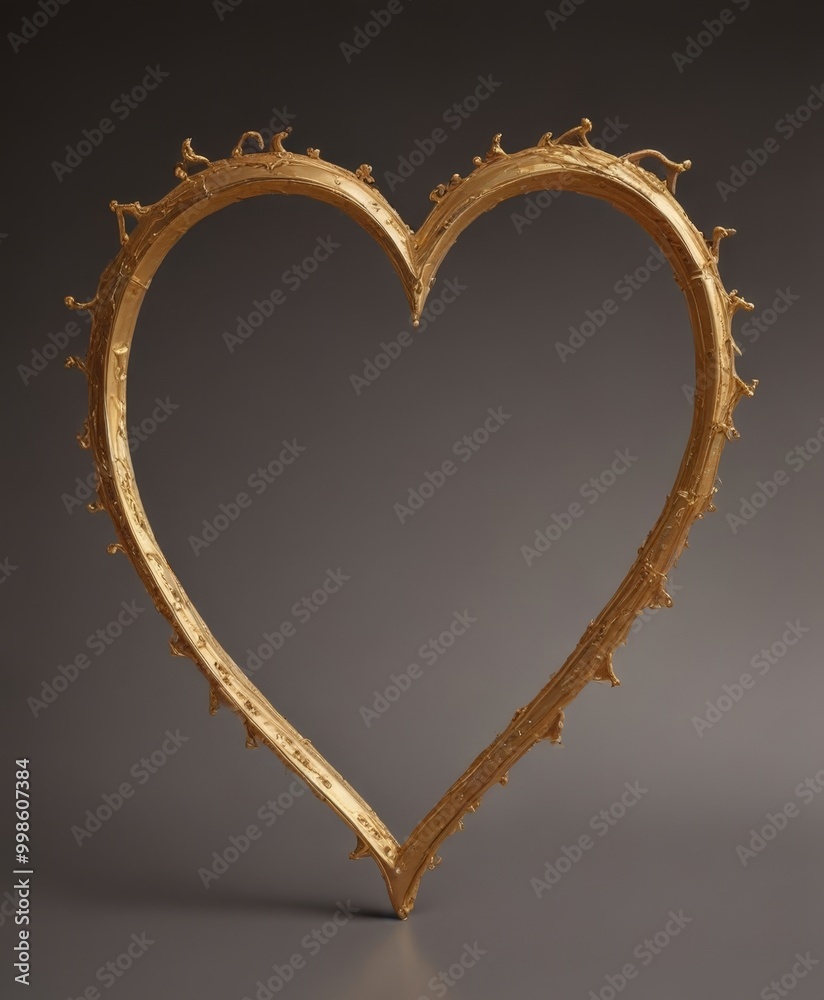 Poster a golden heart-shaped frame with a thorny border, set against a dark background