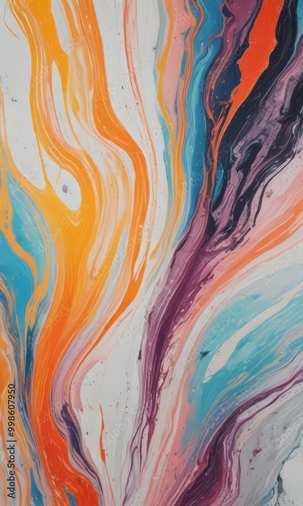 Poster an abstract painting featuring a swirling pattern of vibrant colors, including orange, blue, purple,
