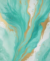 a vibrant abstract painting with turquoise and gold hues, creating a dynamic and swirling pattern