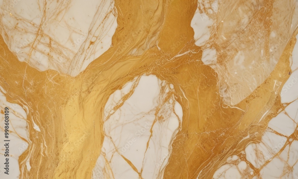 Poster a close-up view marble surface with a striking pattern of gold and white swirls and lines, creating a sense of movement and depth