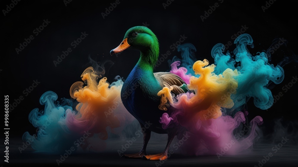 Sticker Duck in Colorful Smoke