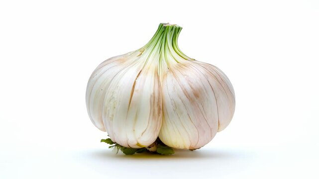 fresh garlic bulb with a white and pinkish hue, known for its strong aroma and widely used in cooking and health remedies