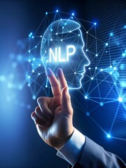 Obraz premium Hand Touching NLP Icon in Futuristic Tech Environment