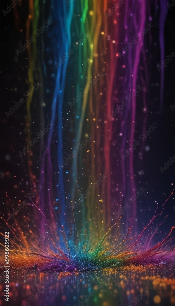 Poster A vibrant splash of color erupts from a central point, creating a mesmerizing display of rainbow hues against a dark background