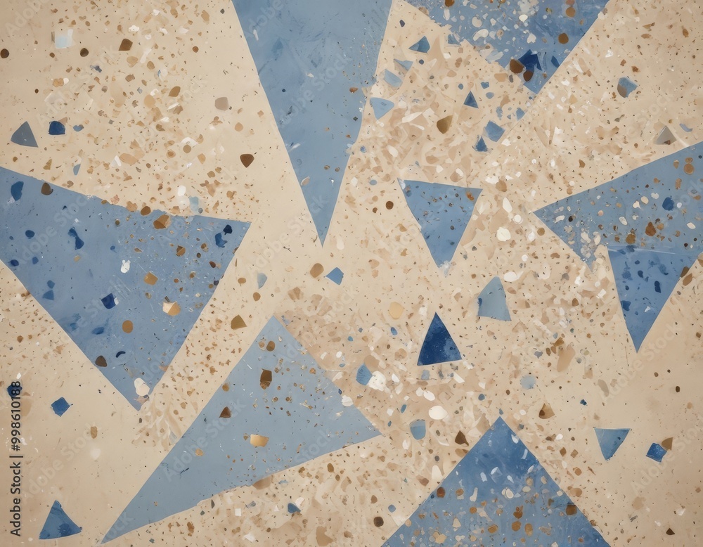 Aufkleber a pattern of blue and beige triangular shapes scattered across a light-colored background, creating a visually interesting and abstract design