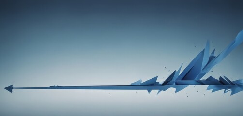 a long, straight line of blue, angular shapes that appear to be breaking or shattering, creating a dynamic and abstract visual effect