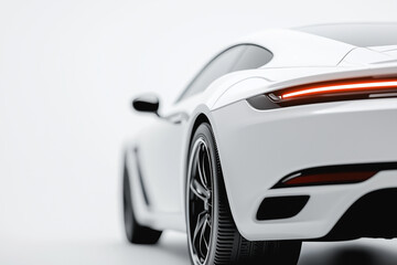 White sports car from behind, over a white background. Ai	