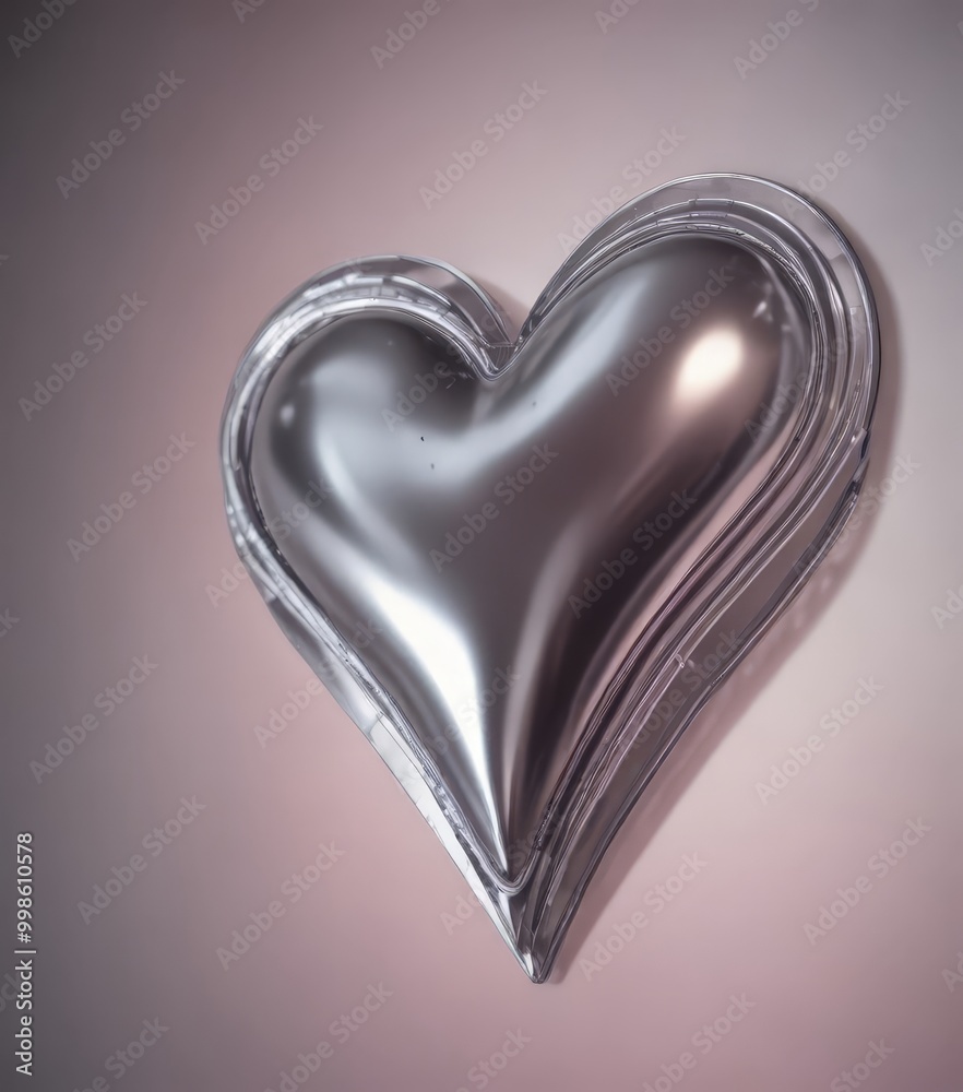 Poster a shiny silver heart-shaped object is displayed against a pinkish-purple background