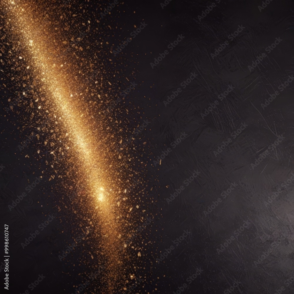 Aufkleber a dark background with a long, diagonal line of golden glitter or particles extending from the top left to the bottom right, creating a sense of movement and energy