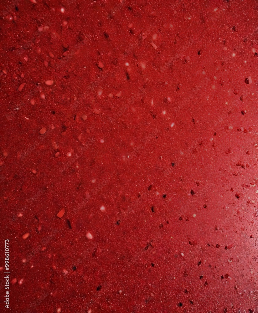 Aufkleber a close-up view red surface with small, irregularly shaped specks or particles scattered across it, creating a textured and speckled appearance