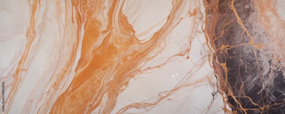Aufkleber a close-up view marble surface with a swirling pattern of orange and white hues, creating a sense of movement and depth