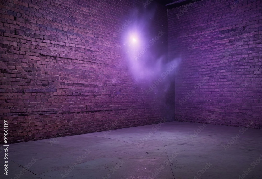 Poster a dimly lit room with a brick wall and a single light source casting a purple glow