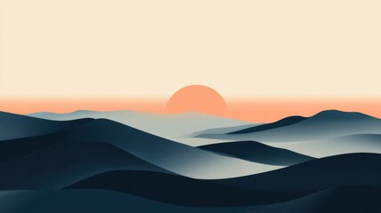 Serene Minimalist Landscape at Sunset with Gentle Hills and a Gradient Sky