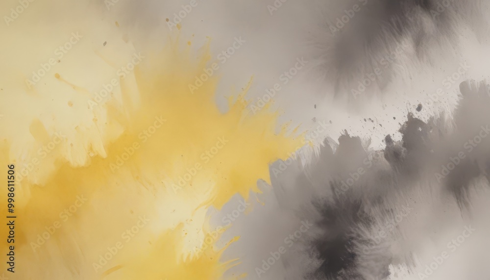 Poster Abstract painting featuring a vibrant yellow and black color palette, with splashes of color and brushstrokes creating a dynamic and expressive composition