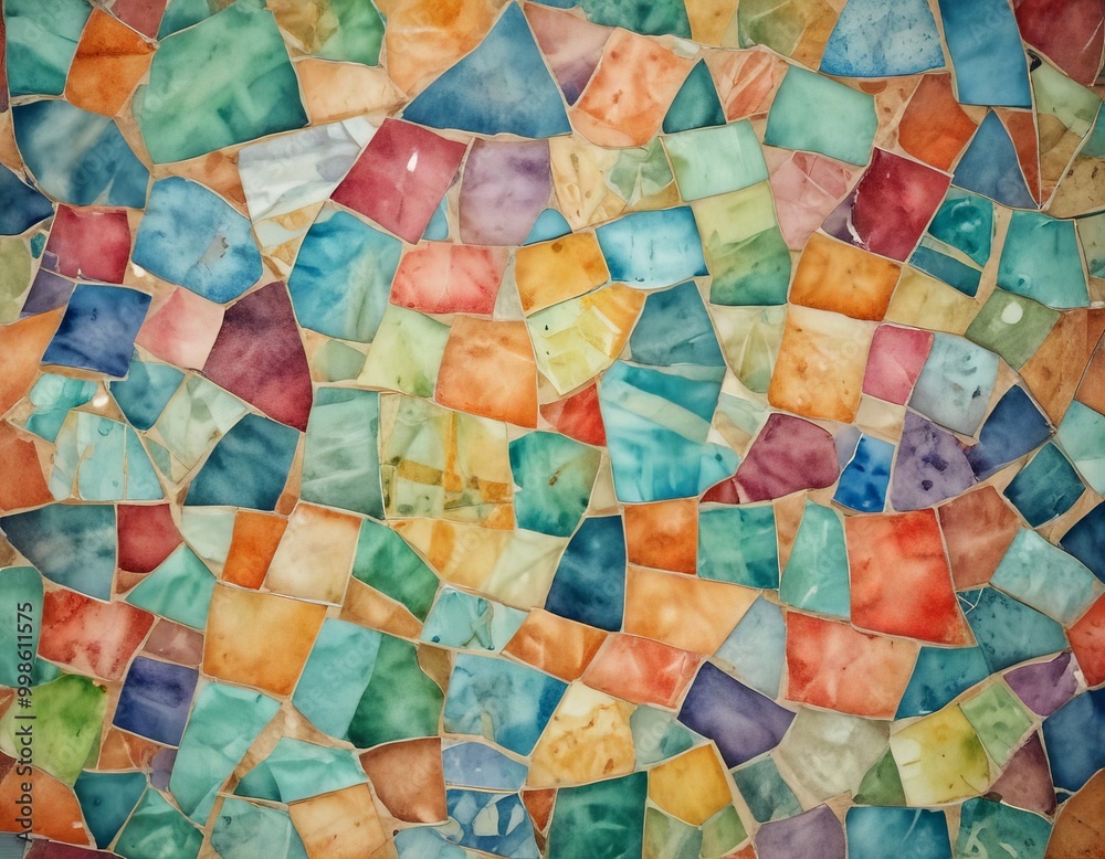 Aufkleber A vibrant mosaic of multicolored tiles, each with unique patterns and hues, creates a visually striking and abstract background