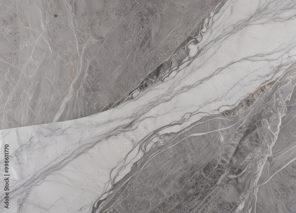 Leinwandbilder a close-up view marble surface with a distinctive zigzag pattern The marble exhibits a blend of gray and white hues, with a subtle gold line running through the center