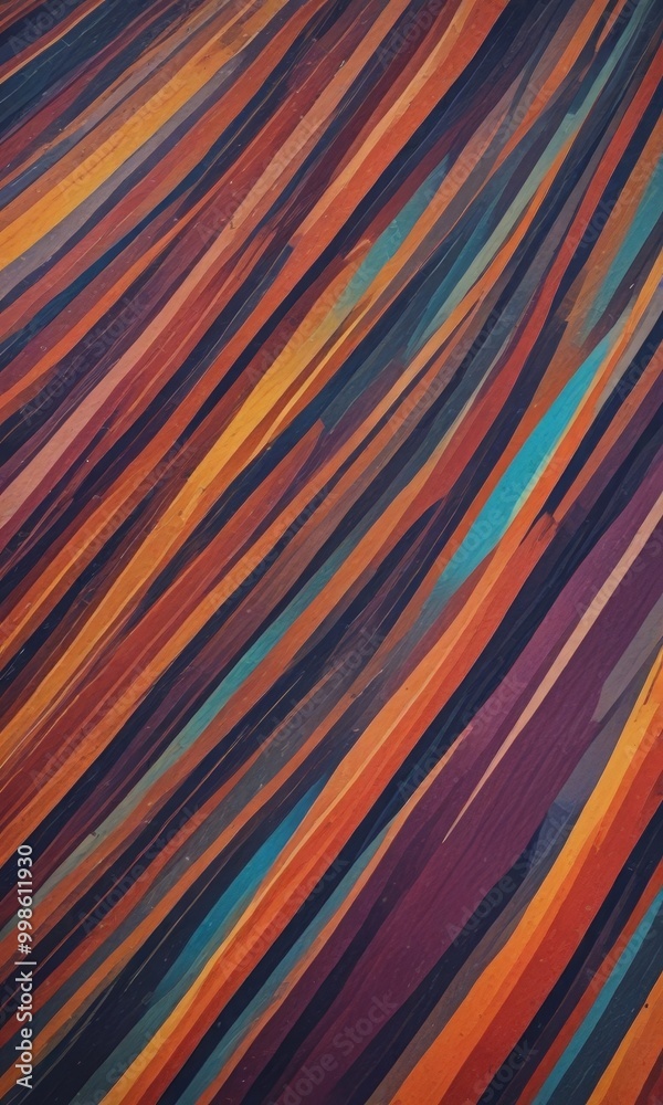 Fototapete a vibrant abstract pattern composed of diagonal lines in various shades of orange, yellow, blue, and