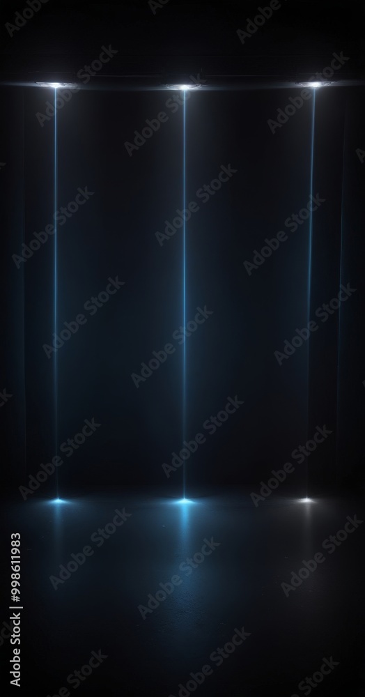 Aufkleber three vertical light beams shine down on a dark, reflective surface, creating a striking contrast be