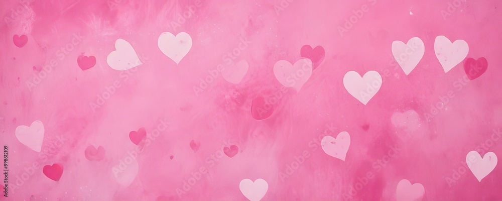Poster a pink background with white hearts scattered throughout, creating a visually appealing and romantic pattern