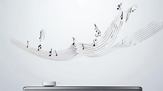 high-tech music speaker emitting musical notes, perfect for home audio systems and wireless streaming
