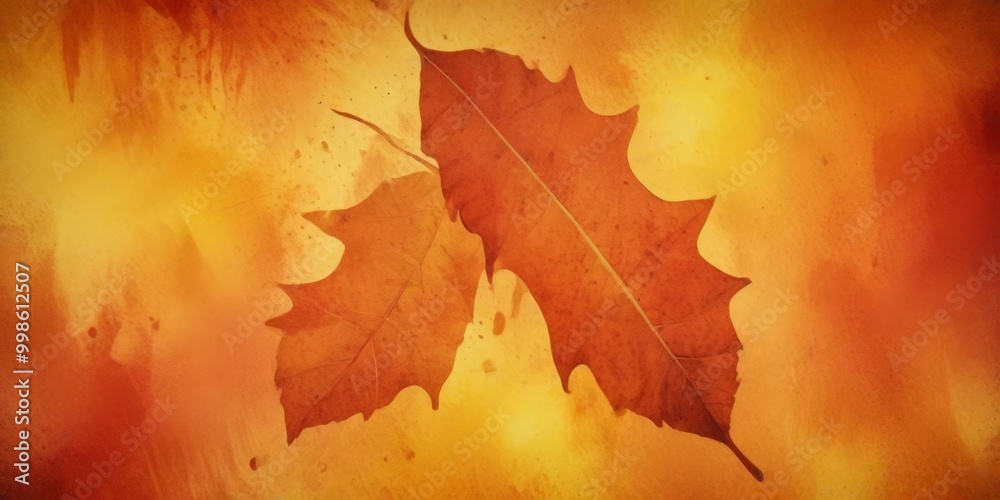Aufkleber two large maple leaves with a vibrant orange and yellow color palette are depicted against a warm, f