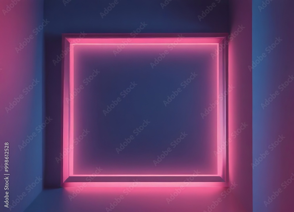 Aufkleber A square-shaped frame with a pink border is illuminated by a pink light, creating a striking visual effect against a dark blue background