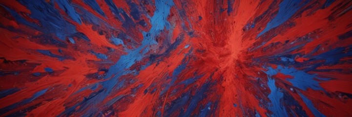 a vibrant abstract painting with bold red and blue splashes, creating a dynamic and energetic composition