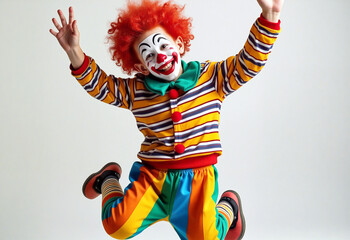 Fototapeta premium Clown is making people laugh by jumping in the air
