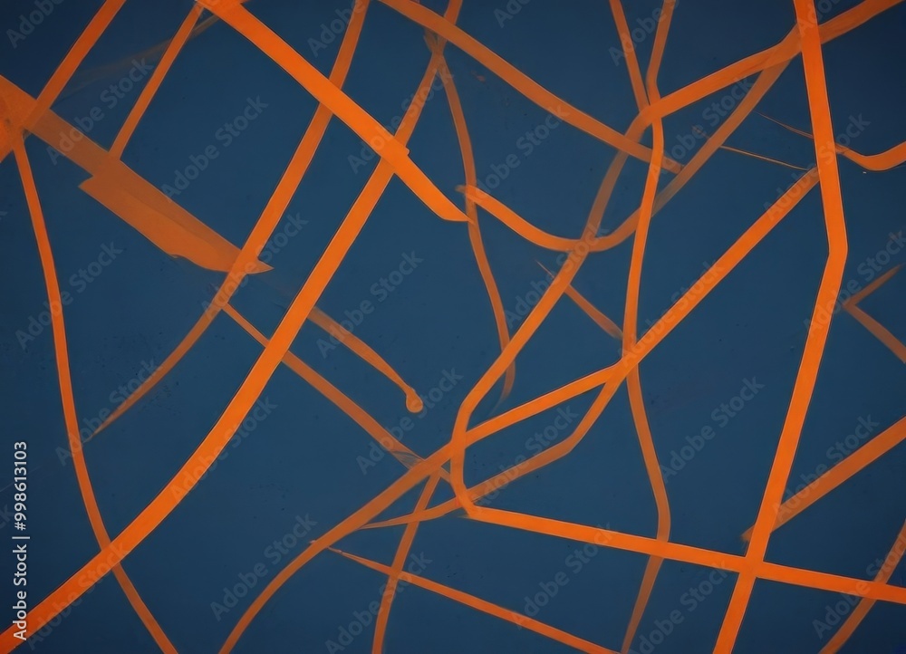 Fototapete a complex pattern of intersecting orange and blue lines, creating a sense of depth and movement