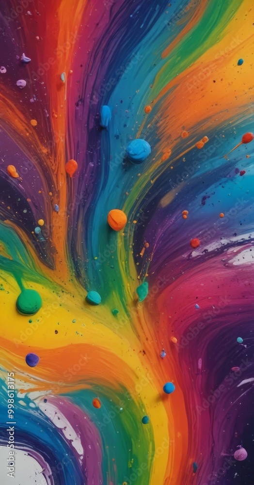 Aufkleber a vibrant abstract painting with a rainbow-like color palette, where the colors blend and swirl in a dynamic and energetic manner
